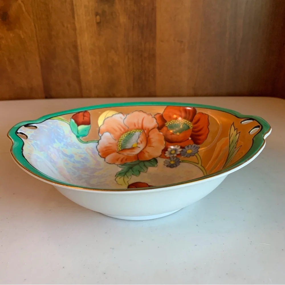 Antique/Vintage 1920’s Hand Painted Noritake Japan Lusterware Poppies Rice Bowl - Picture 2 of 7